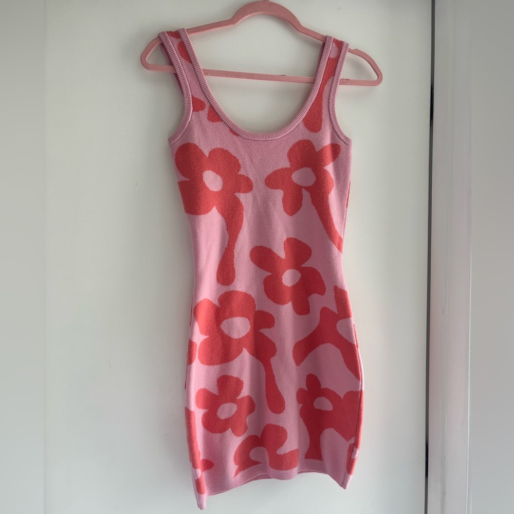 Pink and Orange Floral Knit Dress